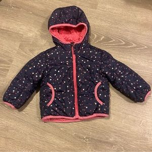 ZeroXposur baby girl navy silver & pink polka dot puffer coat fleece lined 12M